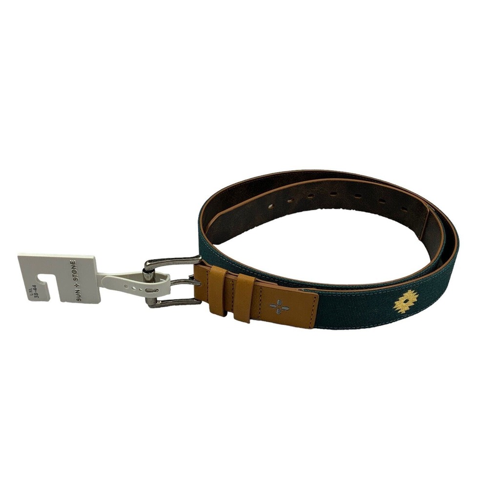 Sun + Stone Mens Faux Leather Printed Belt Green L/XL 38-44